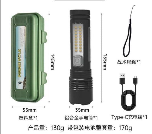 Rechargeable 20W Laser Torch Black Aluminum Camping Light