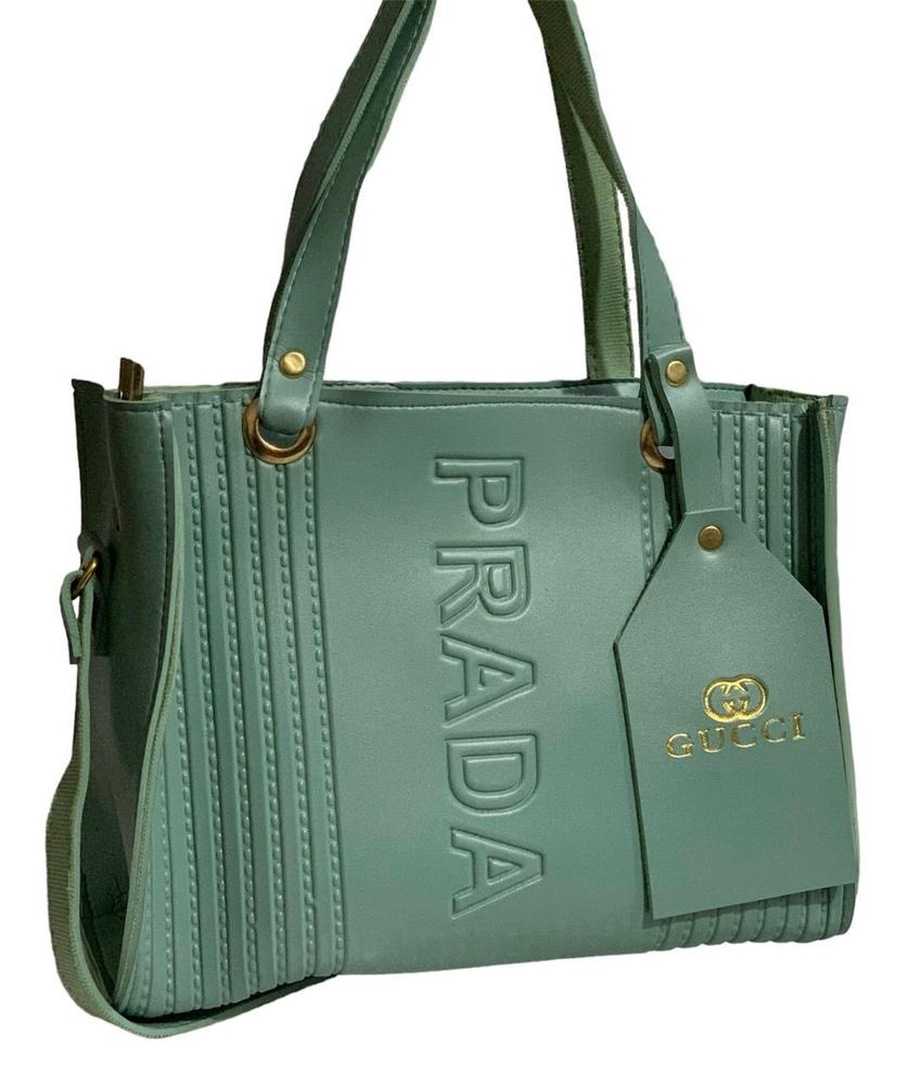 Green Women's Rexine Top Handle Handbag 13x9"